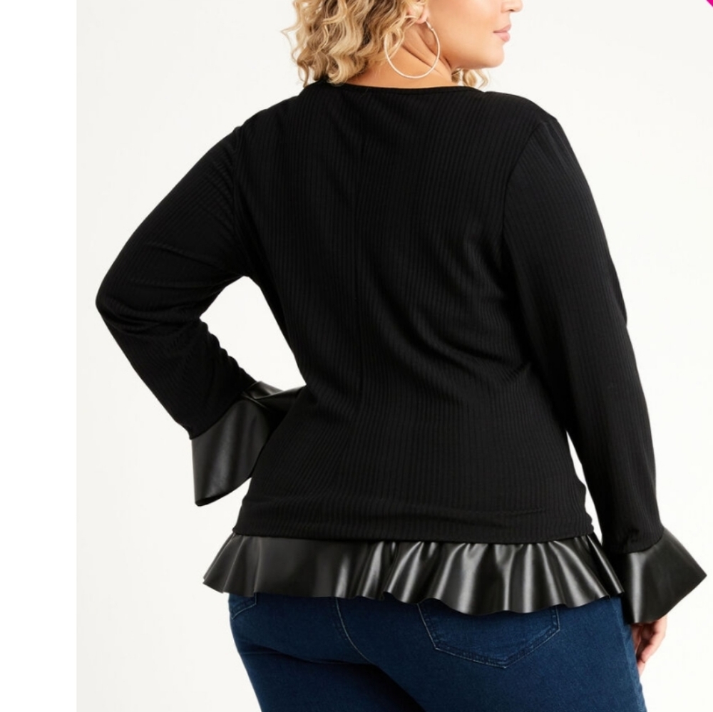 Ashley Stewart Peplum Faux Leather Top - Picture 2 of 2